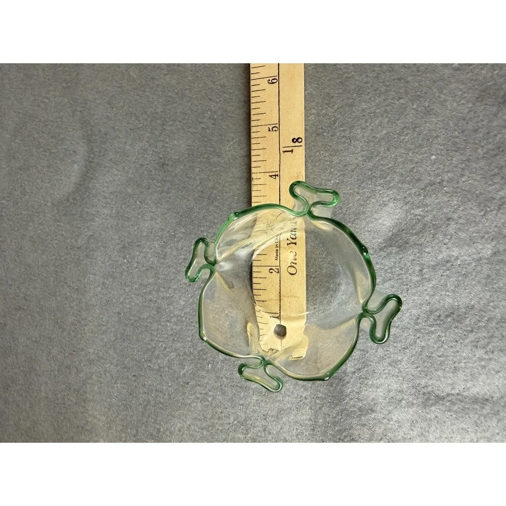 Green Rim Hand Blown Art Glass Tulip Fold Small Vase Votive Candle Holder Decor